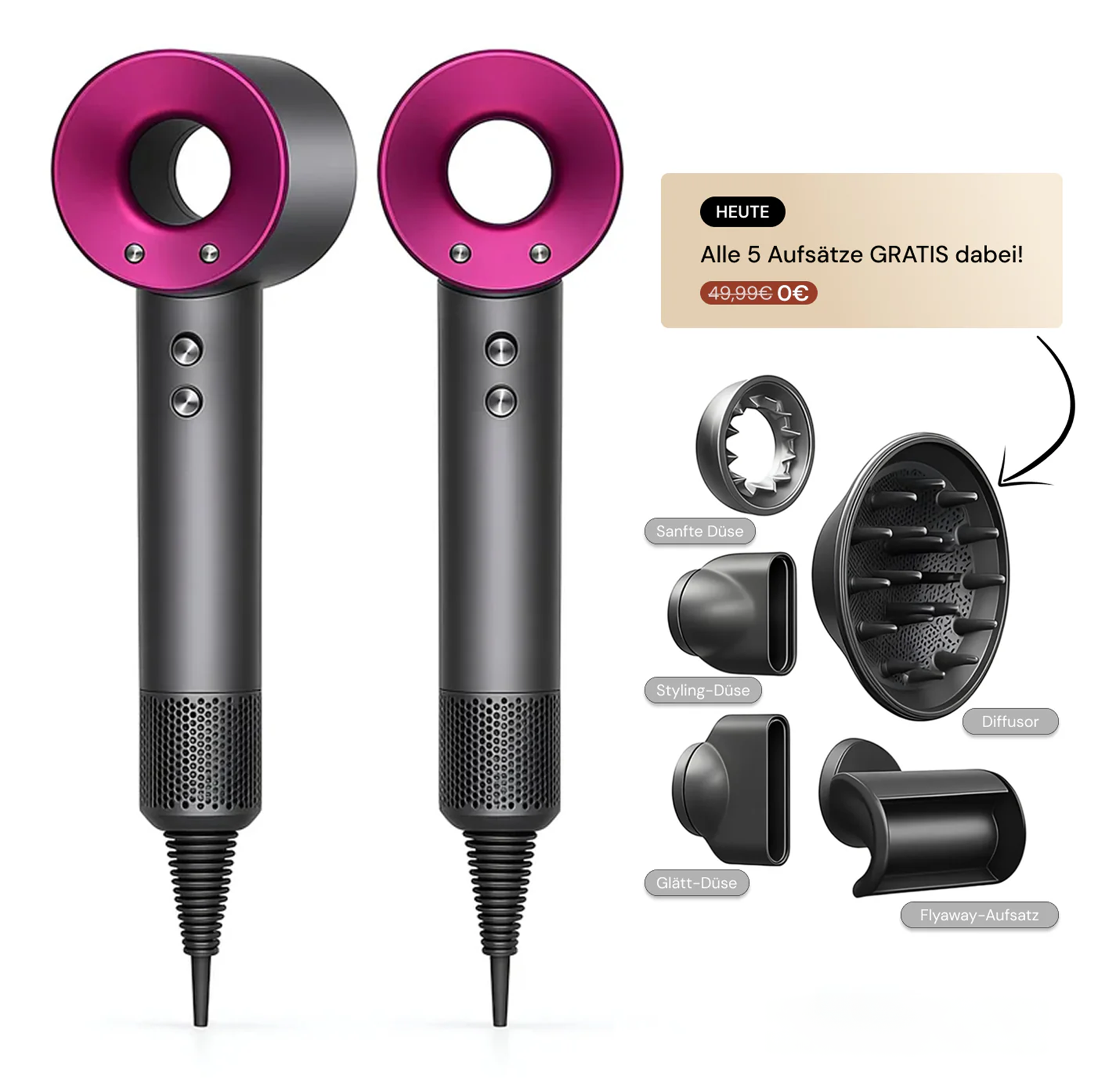 AERÉN AirPro 5-in-1 Ionen-Haartrockner mit magnetischen Aufsätzen