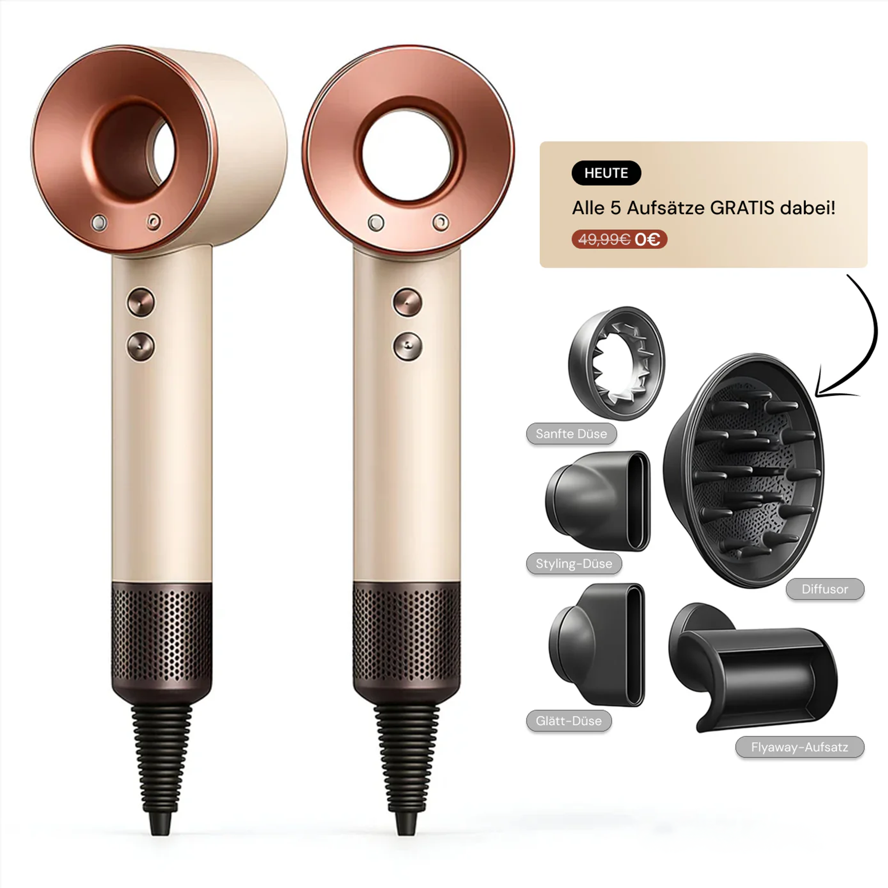 AERÉN AirPro 5-in-1 Ionen-Haartrockner mit magnetischen Aufsätzen